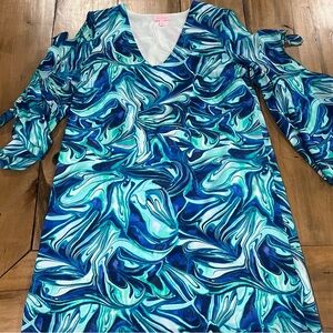 Lilly Pulitzer Women’s Vibrant Blue and Green Swirl Dress, Size Large